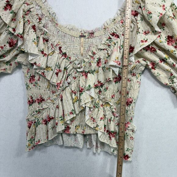 Free People Top Women S Cream Favorite Girl Crop Floral Ruffle Cottagecore Boho - Picture 11 of 13